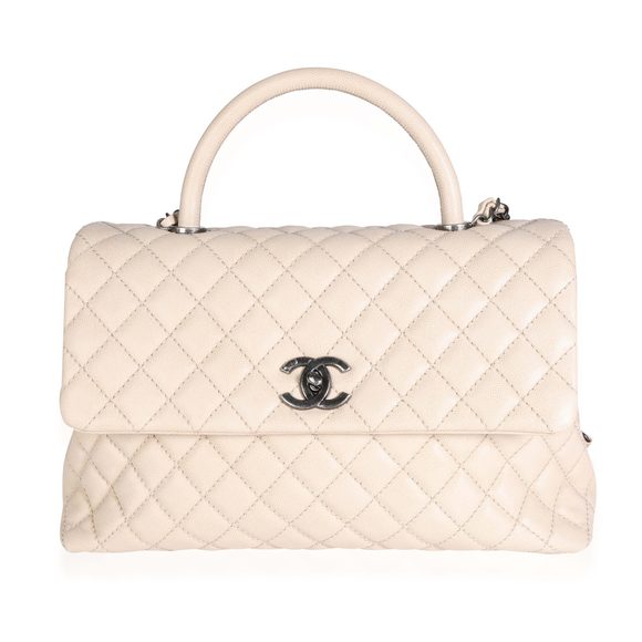 Chanel Light Beige Quilted Caviar Large Coco Top Handle Flap Bag - Picture 1 of 8